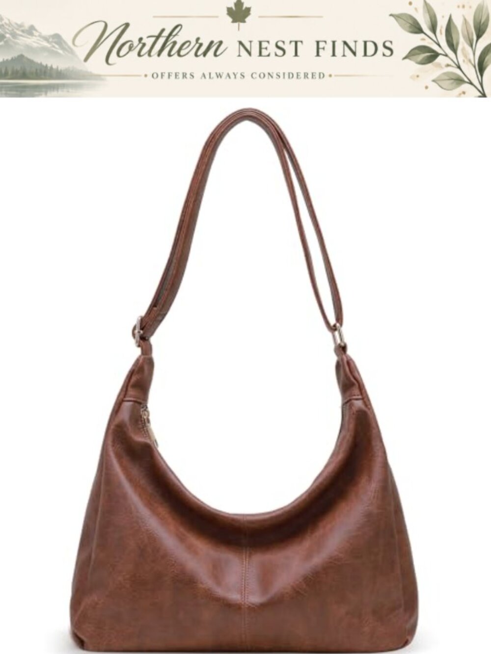 Retro Vegan Leather Hobo Shoulder Bag Foldable Slouchy Tote Crossbody Purse